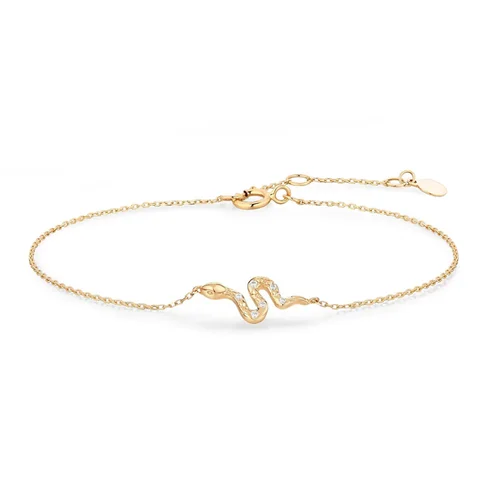 Dainty serpent bracelet in 18k gold plated 925 sterling silver with cubic zirconia accents, 17+3cm length