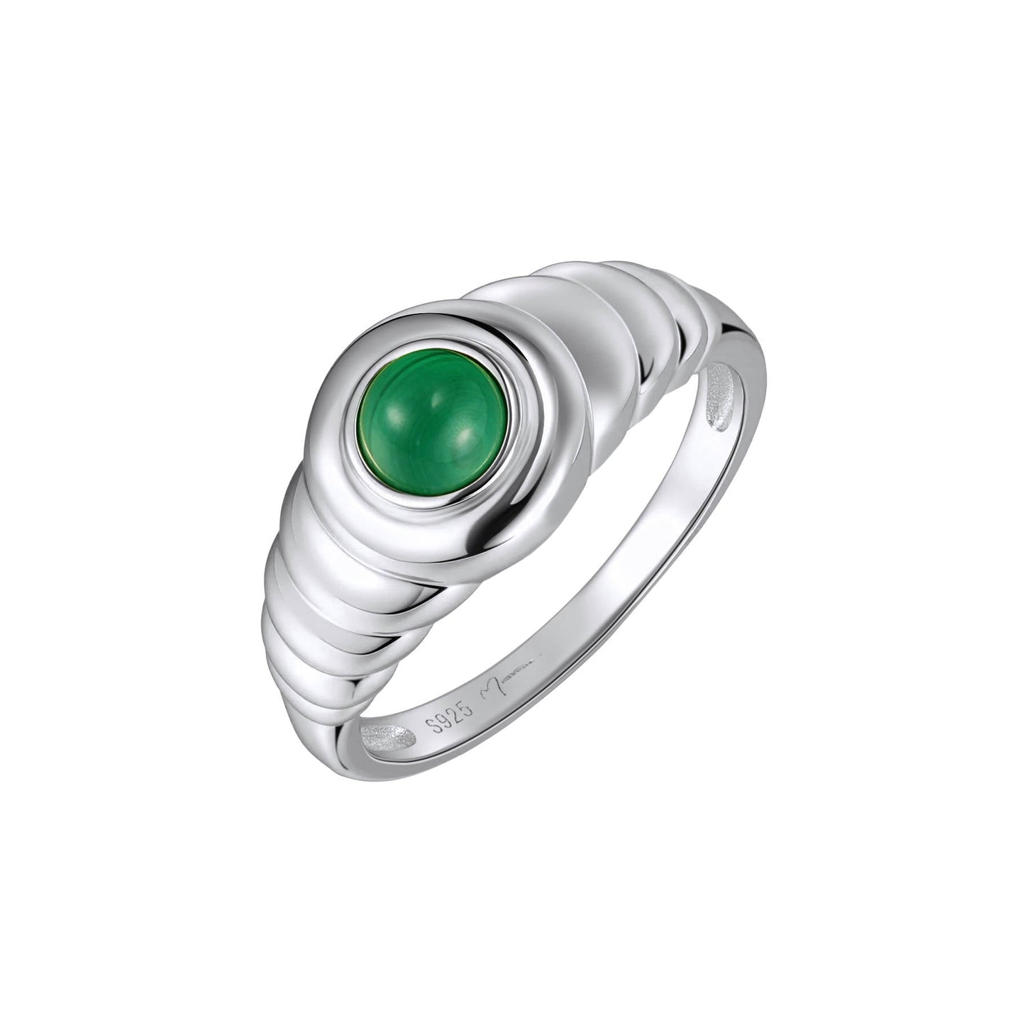 AURORA ORBIT RING with natural malachite stone in 925 sterling silver, 18K gold vermeil and rhodium plating