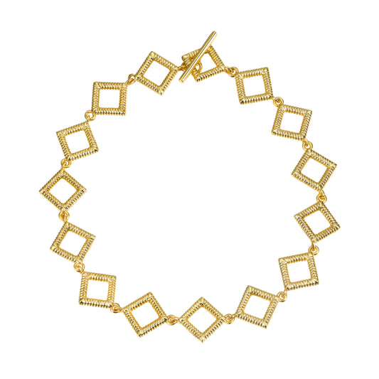 Golden Axis Link Bracelet with diamond-shaped 18K gold-filled brass links and toggle clasp, 7-inch length