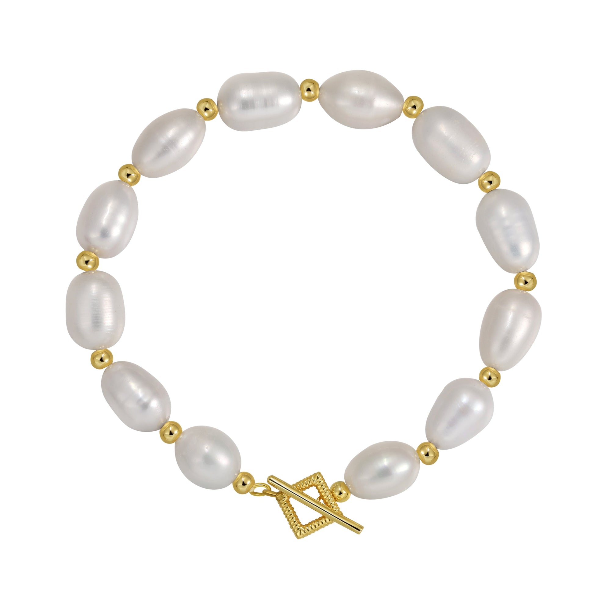 Golden Axis Pearl Bracelet with 10-11mm freshwater pearls and 18K gold accents, 18-inch length