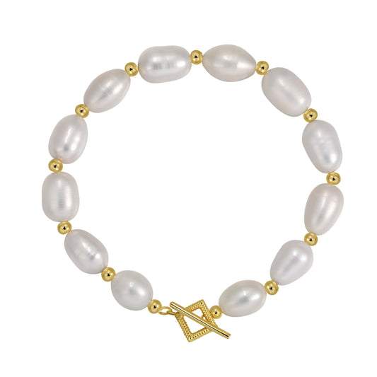 Golden Axis Pearl Bracelet with 10-11mm freshwater pearls and 18K gold accents, 18-inch length