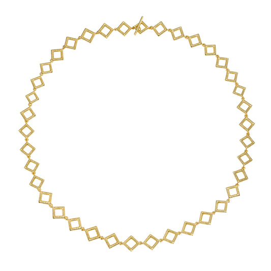 Golden Axis Link Necklace 18k gold filled brass geometric diamond-shaped chain with toggle clasp, 20 inch length.