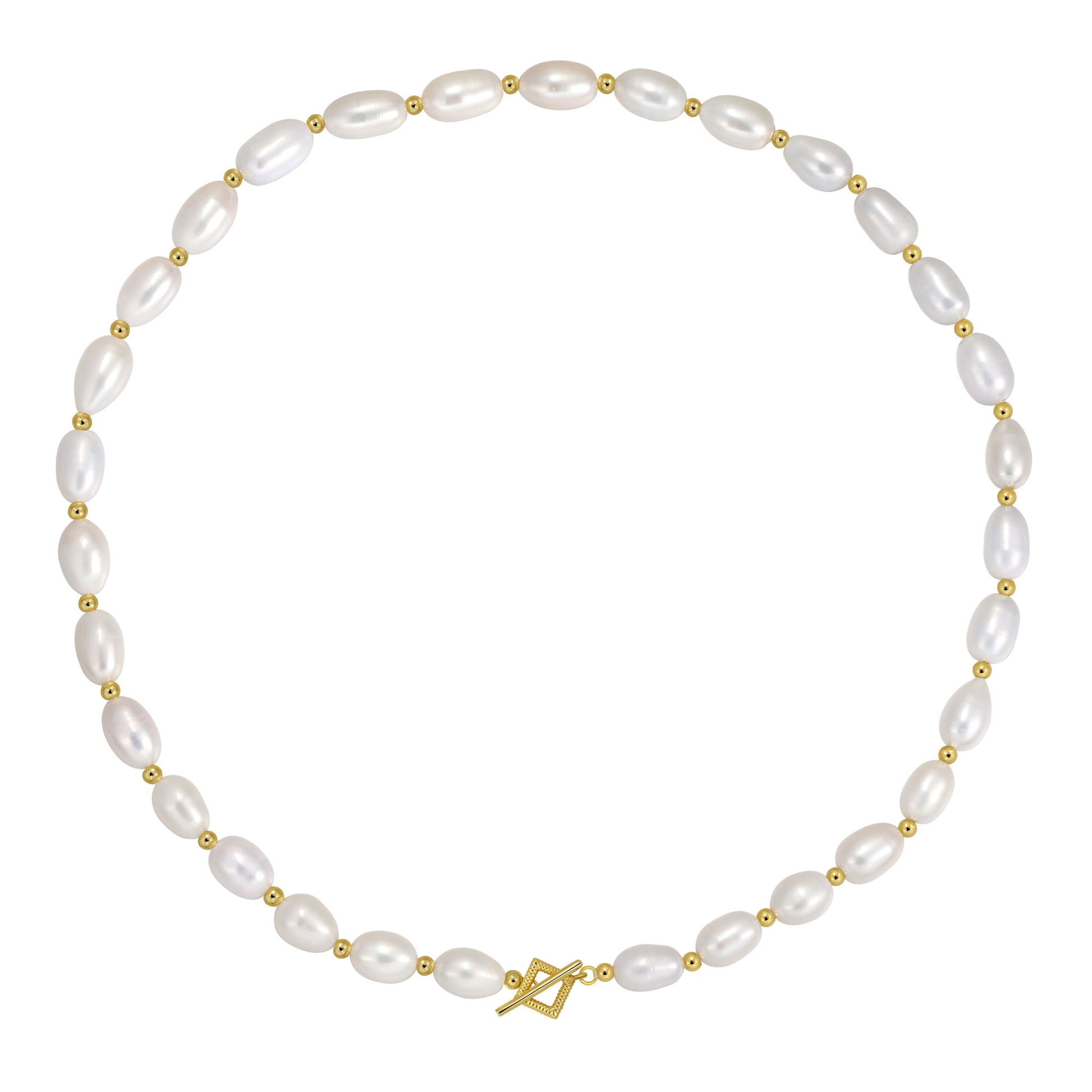 Golden Axis Pearl Necklace with 10-11mm freshwater pearls and 18K gold accents