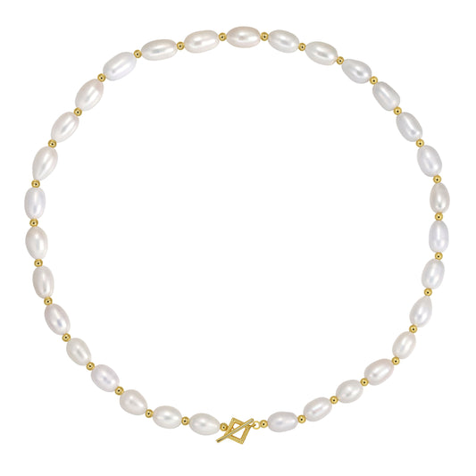 Golden Axis Pearl Necklace with 10-11mm freshwater pearls and 18K gold accents