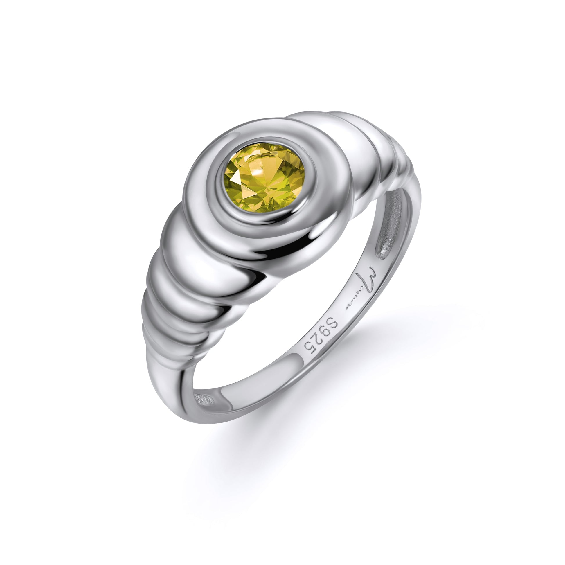 Sterling silver Sol Ring with 18k gold vermeil, rhodium plating, and natural yellow topaz stone, sizes 5-8