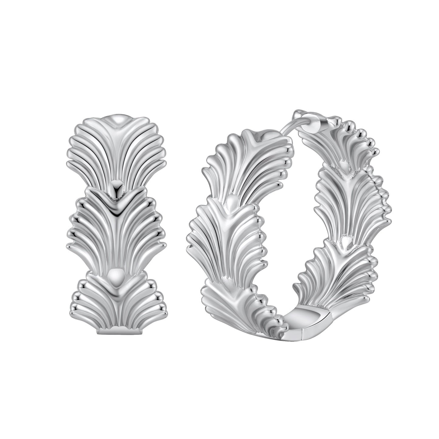 Chic foliage hoop earrings adorned with intricate leaf designs, crafted from durable sterling silver, perfect for adding a touch of nature-inspired elegance to any outfit