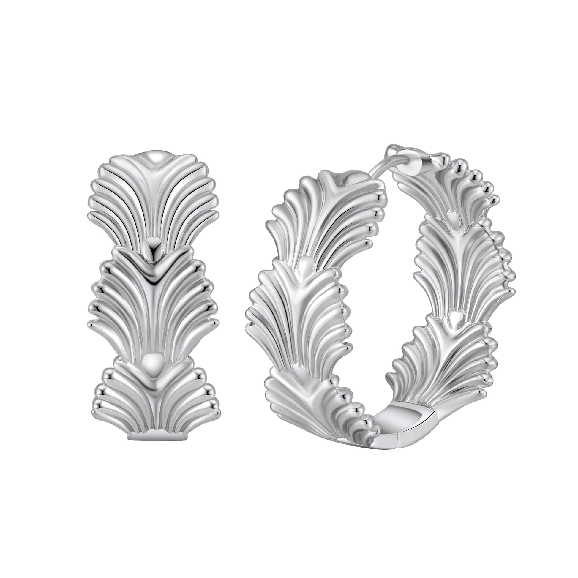 Chic foliage hoop earrings adorned with intricate leaf designs, crafted from durable sterling silver, perfect for adding a touch of nature-inspired elegance to any outfit