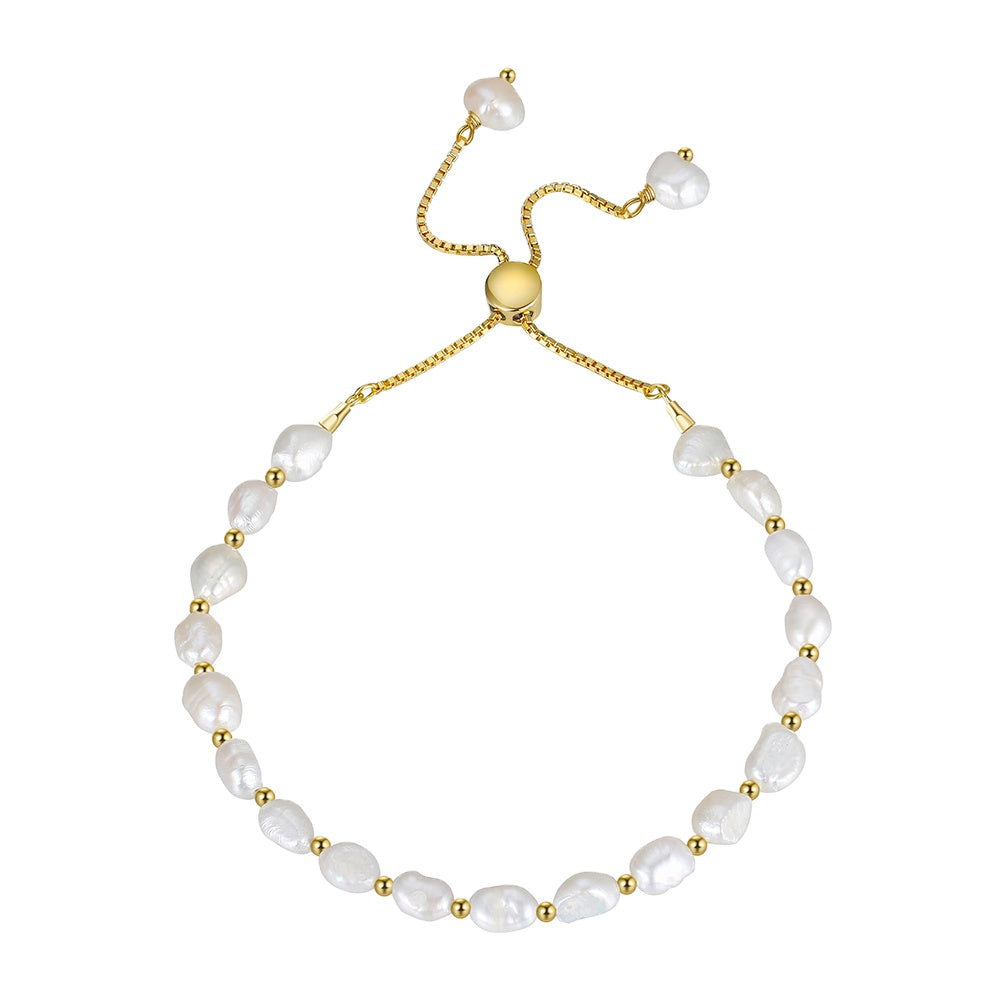 Adjustable Baroque pearl beads bracelet with 18k gold plated chain and freshwater pearls