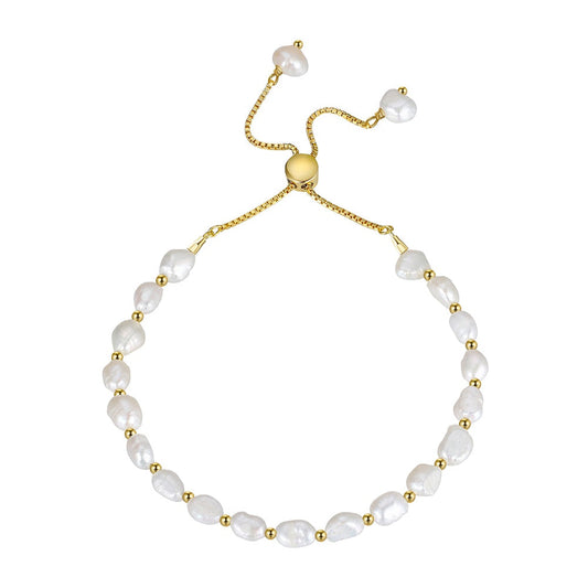 Adjustable Baroque pearl beads bracelet with 18k gold plated chain and freshwater pearls