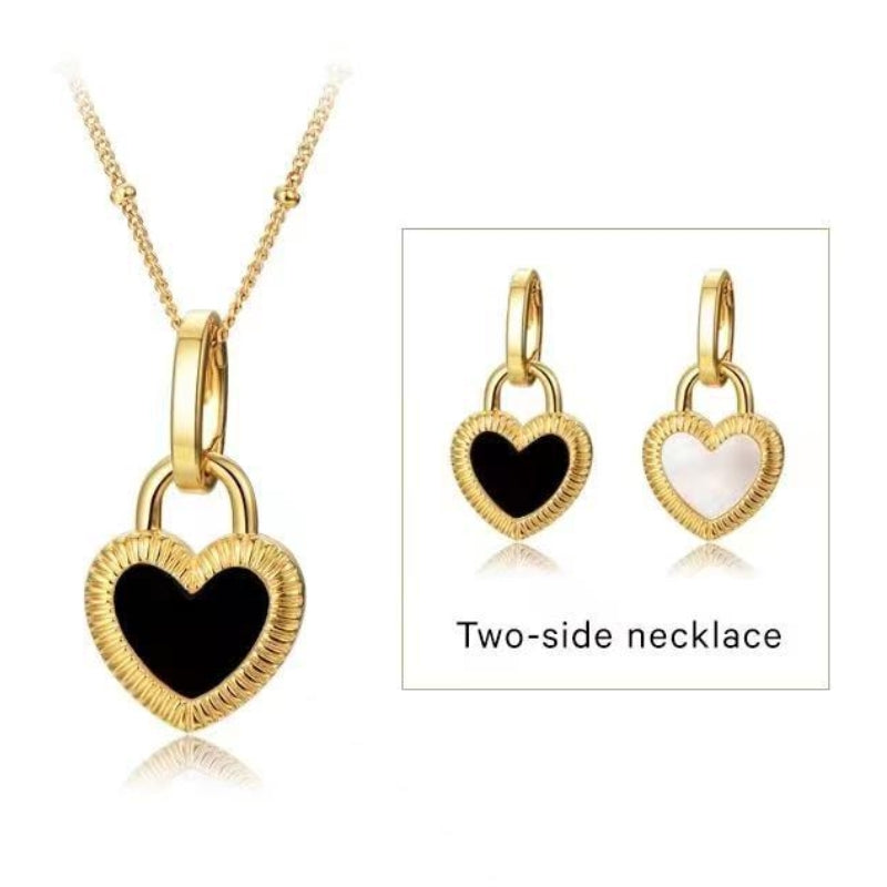 Mother of Pearl and Black Onyx Heart Necklace