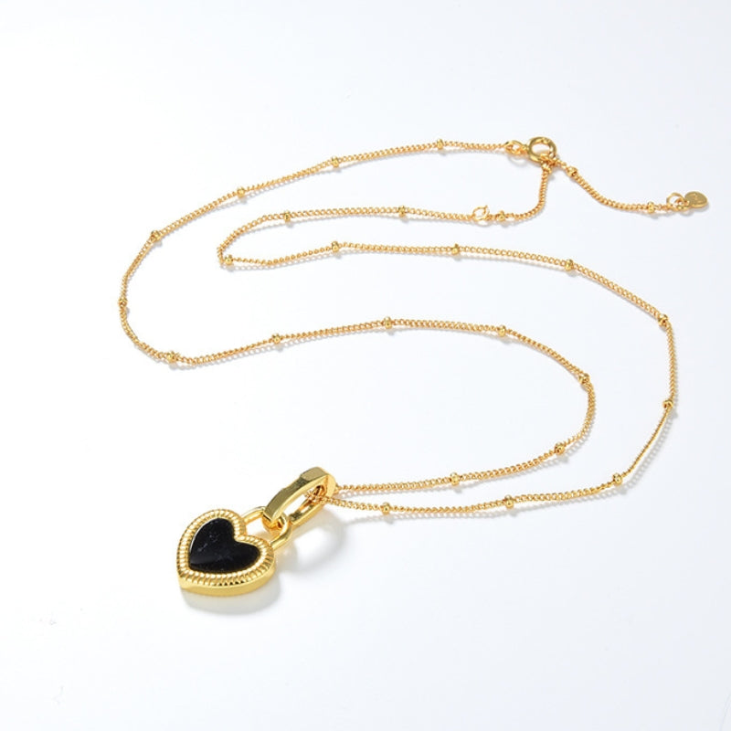 Mother of Pearl and Black Onyx Heart Necklace