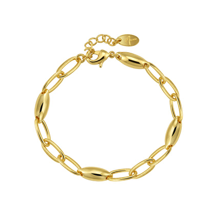 Liquid Link Bracelet with alternating oval and marquise gold links on brass base