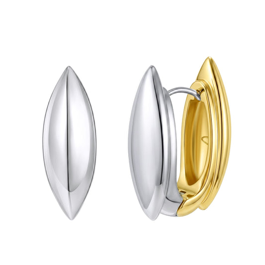 Liquid Muse Muse Sculptural Huggies reversible gold and silver marquise earrings