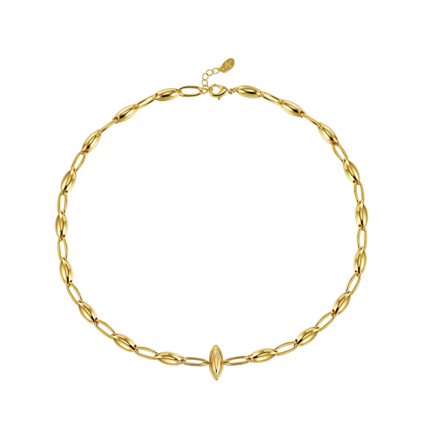 Liquid Link Long Necklace 18K gold plated brass marquise link design with adjustable 45 inch length and lobster clasp