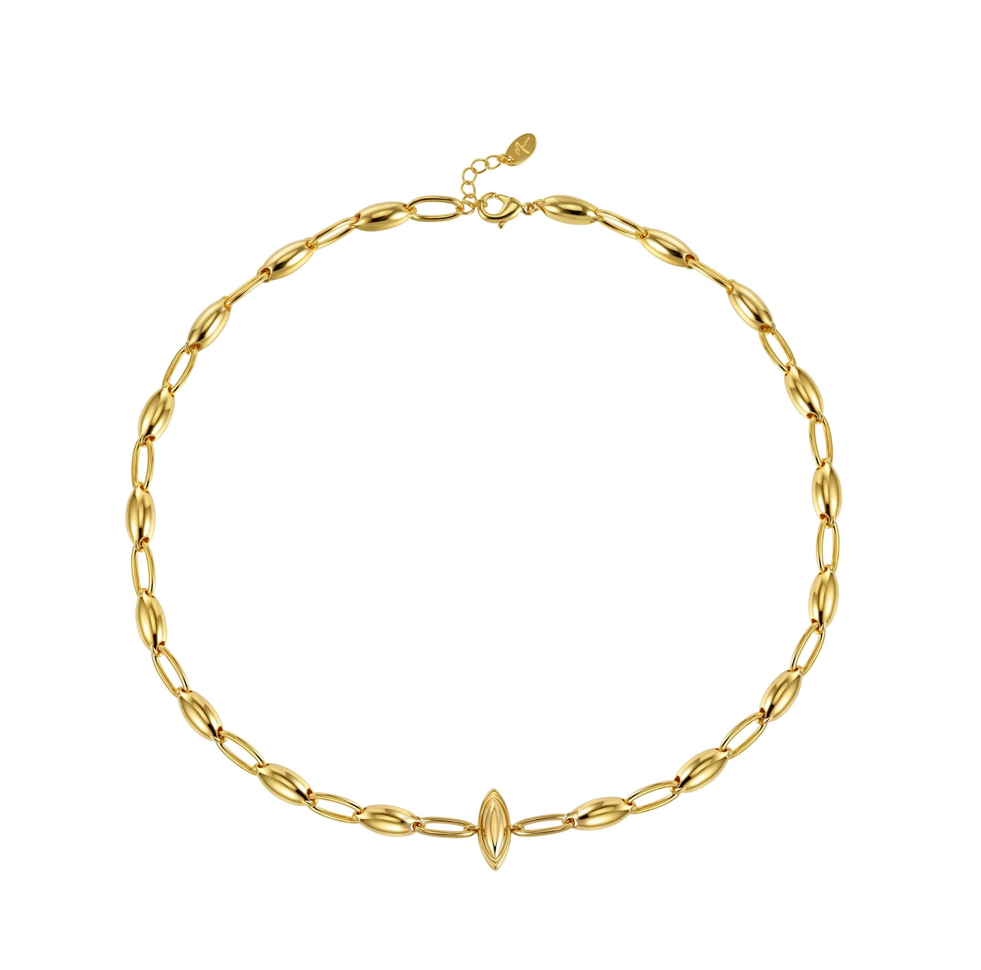 Liquid Link Long Necklace 18K gold plated brass marquise link design with adjustable 45 inch length and lobster clasp
