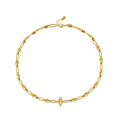 Liquid Link Long Necklace 18K gold plated brass marquise link design with adjustable 45 inch length and lobster clasp