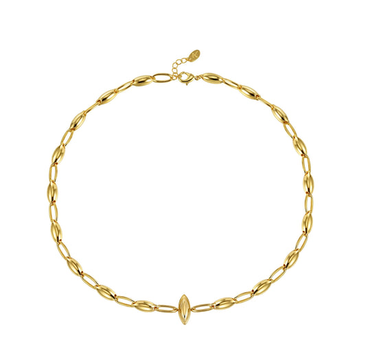Liquid Link Long Necklace 18K gold plated brass marquise link design with adjustable 45 inch length and lobster clasp