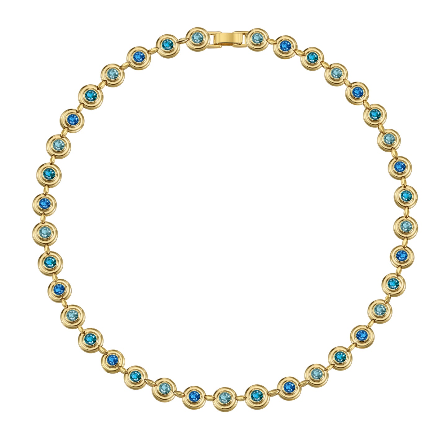 Luminous Tides Necklace with lab-created aquamarine and 18K gold filled brass in a flowing, sculptural design