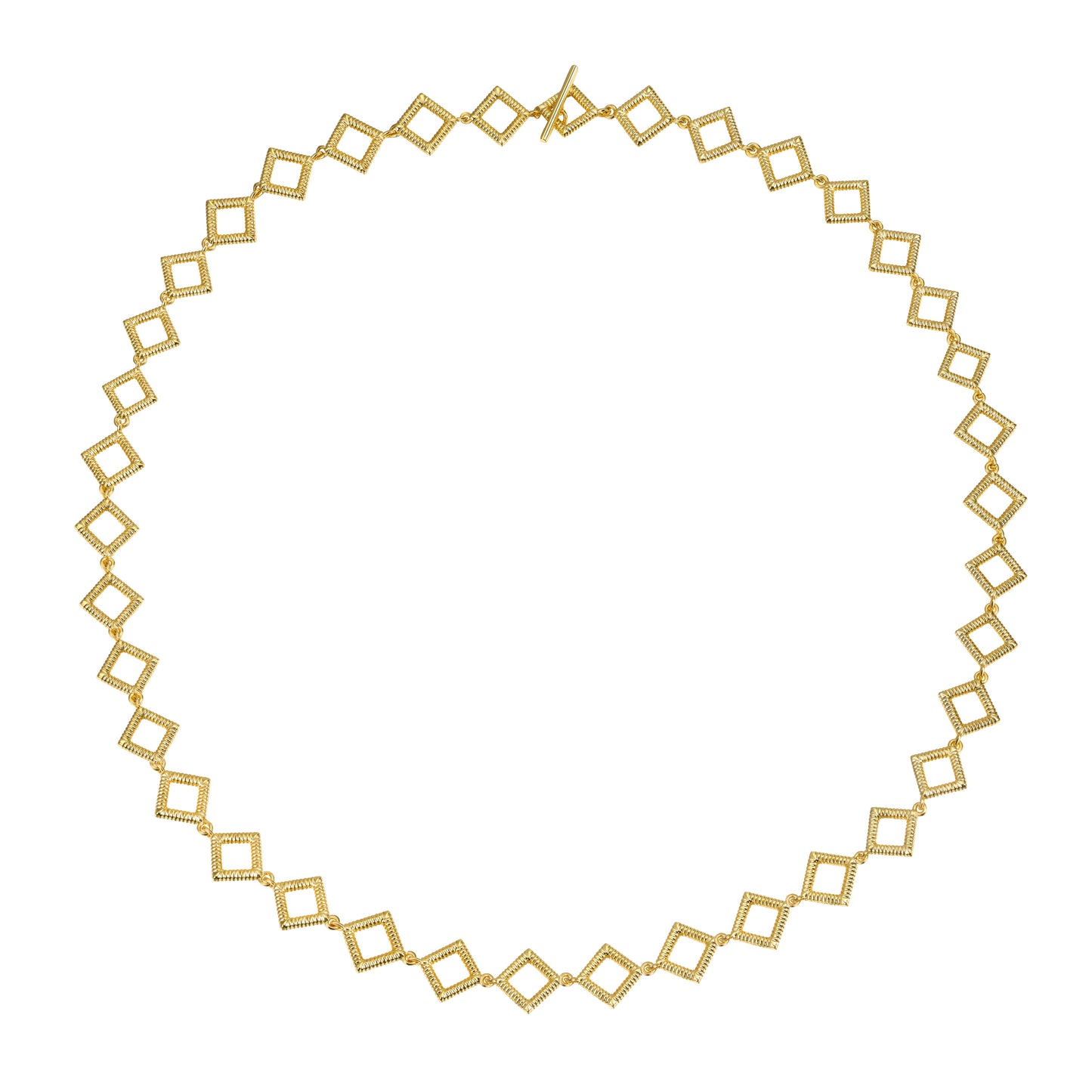 Golden Axis Link Necklace 18k gold filled brass geometric diamond-shaped chain with toggle clasp, 20 inch length.