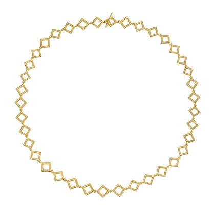 Golden Axis Link Necklace 18k gold filled brass geometric diamond-shaped chain with toggle clasp, 20 inch length.
