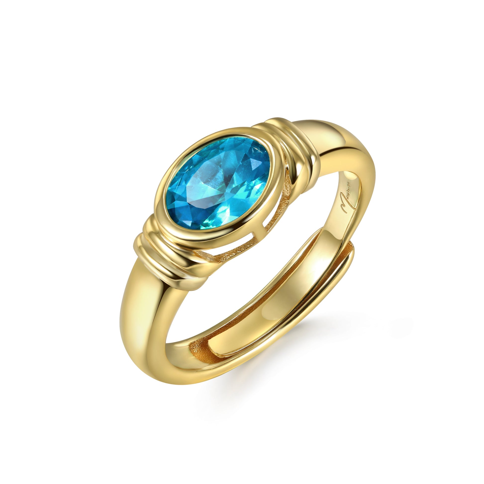 Current Ring with lab-created aquamarine, 18K gold vermeil over sterling silver, adjustable band, modern and timeless design