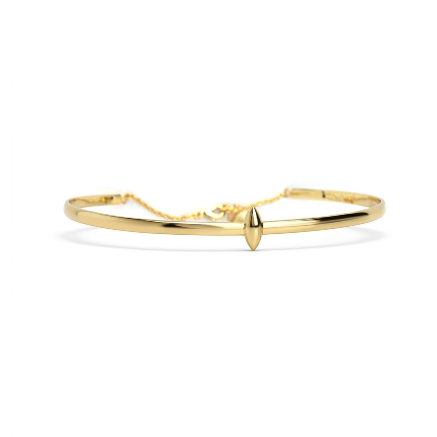 Elegant Liquid Collar necklace with marquise centerpiece on polished brass and 18K gold filled sculptural design