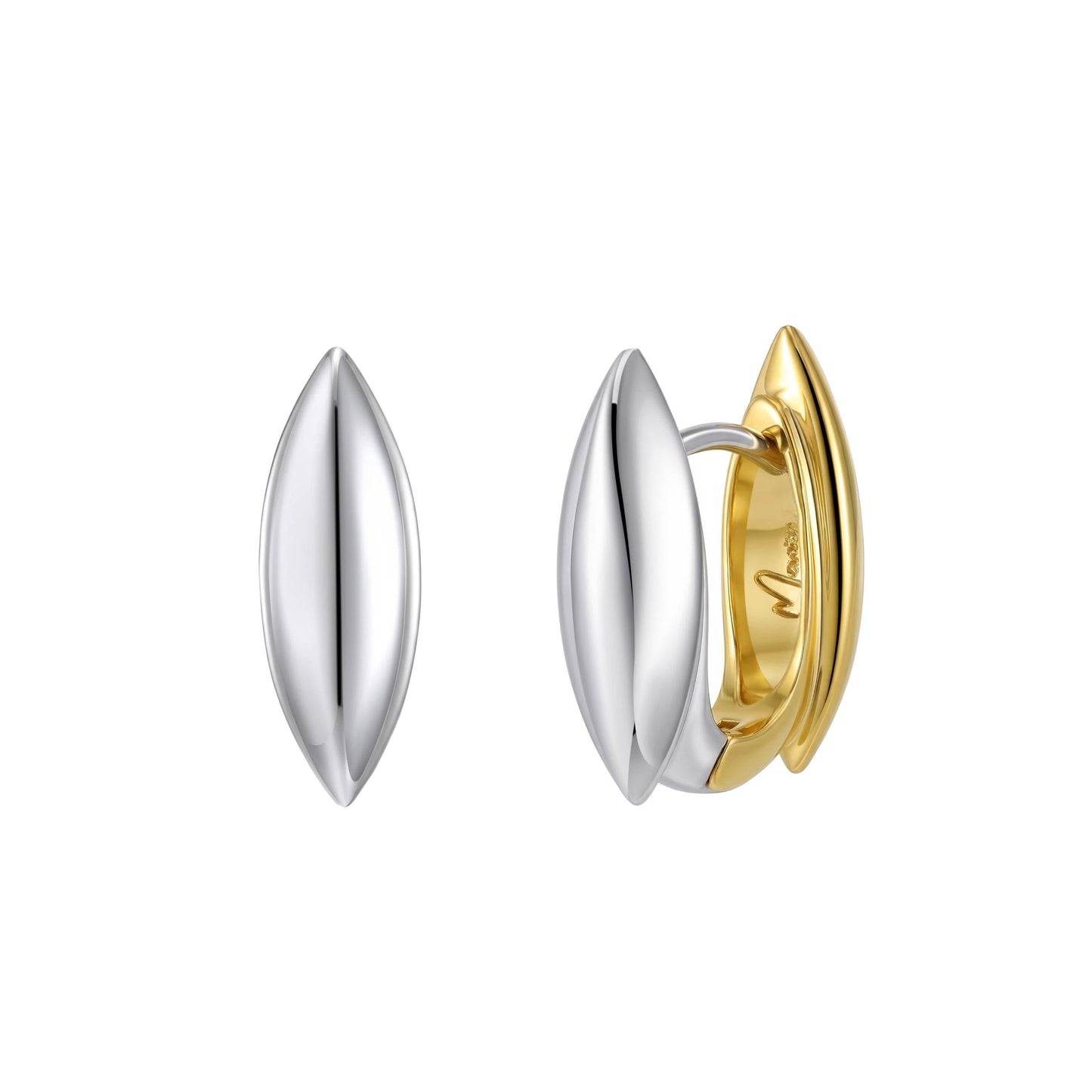 Liquid Muse Mini Huggies 18K gold filled reversible two-tone sculptural marquise earrings